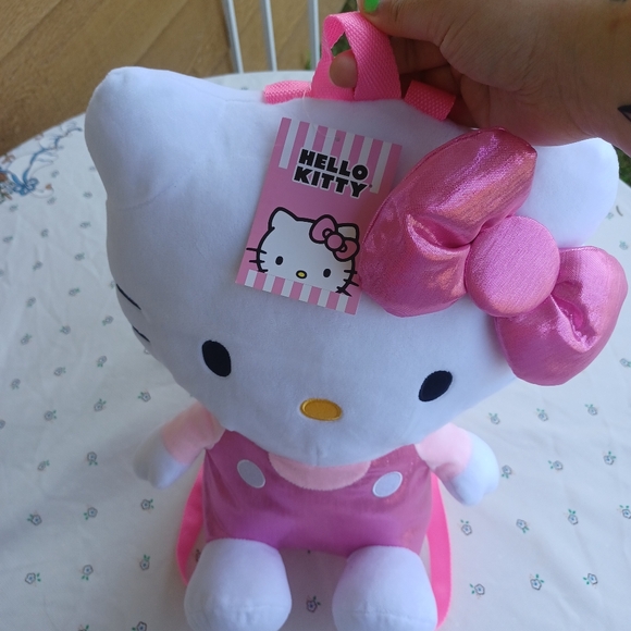 Hello Kitty Plush Backpack with shiny pink overalls NWT - Picture 2 of 5
